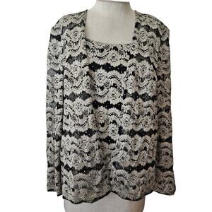 Black and Gold Lace Faux Jacket Blouse Size 18
